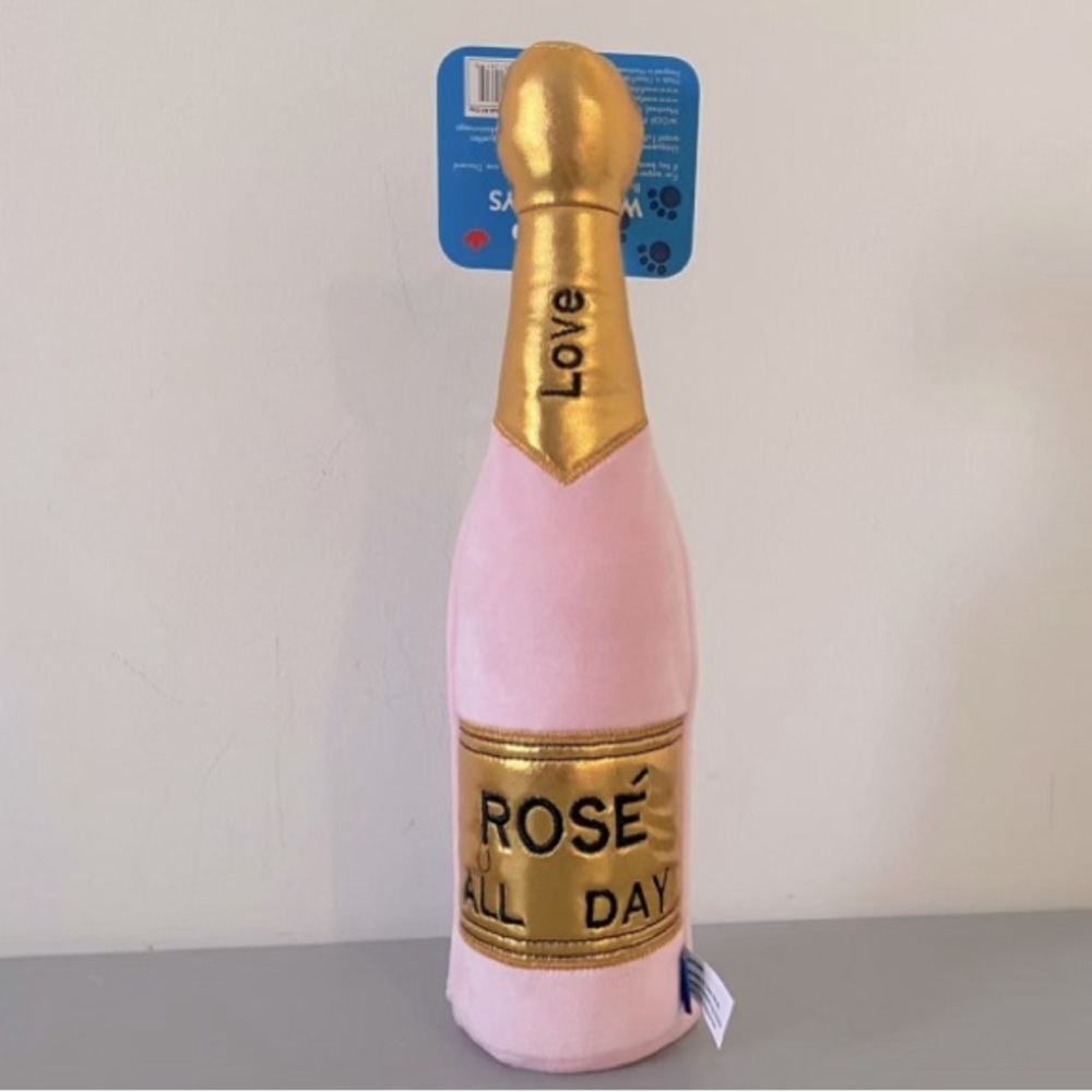 Rosé all day, champagne, dog toy